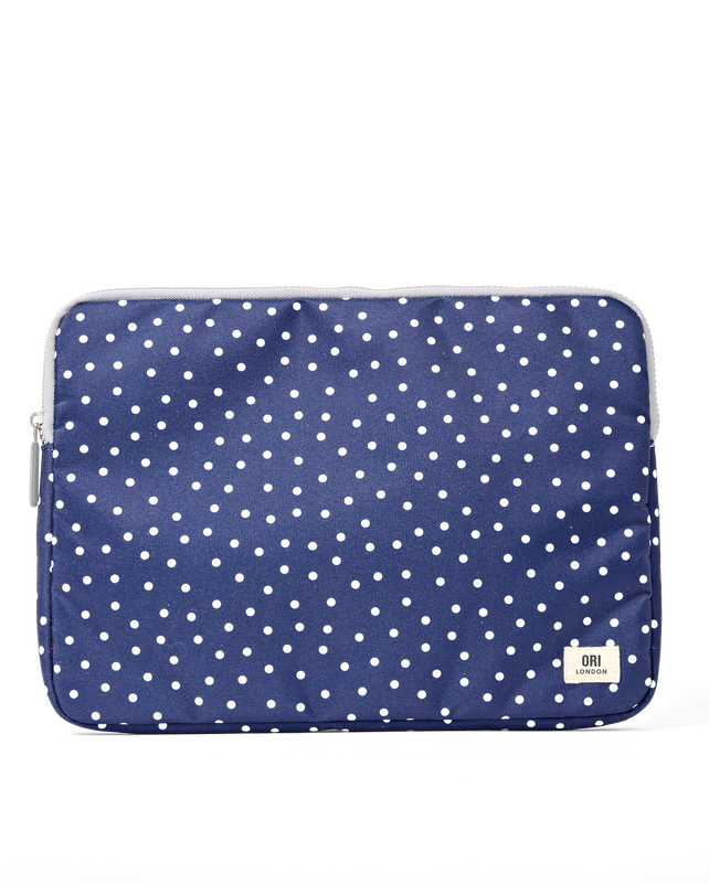 Brick Lane Laptop Sleeve in Navy Polka Dot
