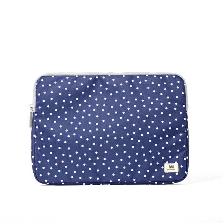 Brick Lane Laptop Sleeve in Navy Polka Dot