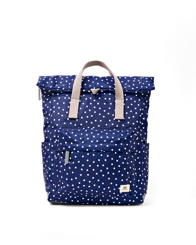 Canfield Roll Top Backpack in Navy Polka Dot
