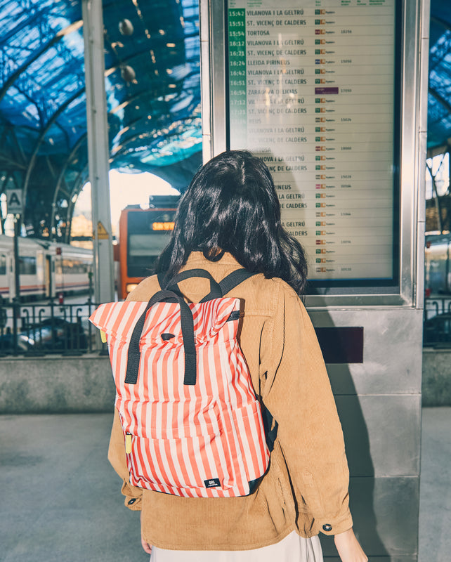 Canfield Roll Top Backpack in Coral Stripe