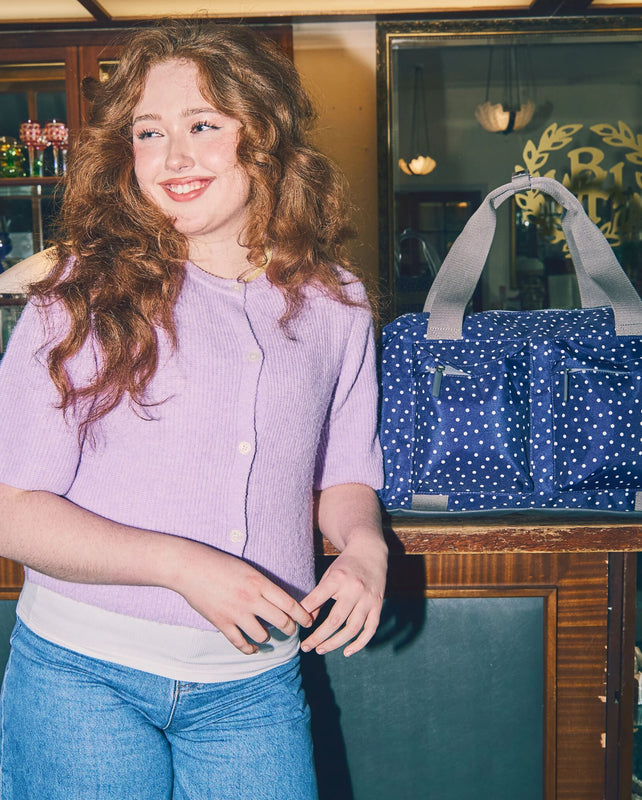 Gatwick Carry-On Duffel Bag in Navy Polka Dot