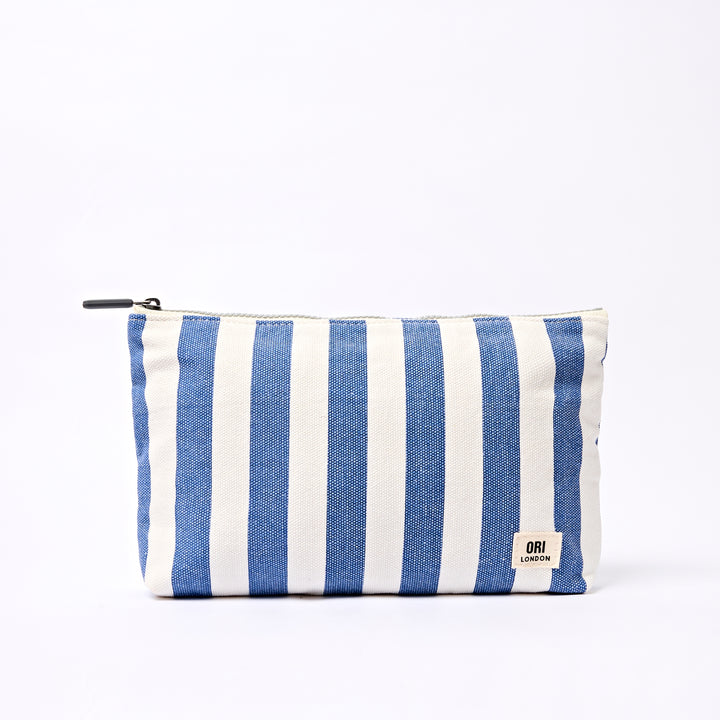 Maida Vale Medium Pouch in Denim Stripe Cotton Canvas