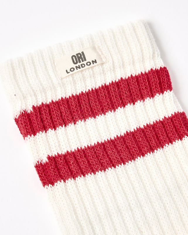 Windsor Stripe Crew Socks for Women in Cranberry