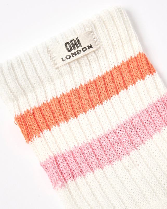 Windsor Stripe Crew Socks for Women in Mandarin/Pink