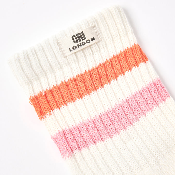 Windsor Stripe Crew Socks for Women in Mandarin/Pink