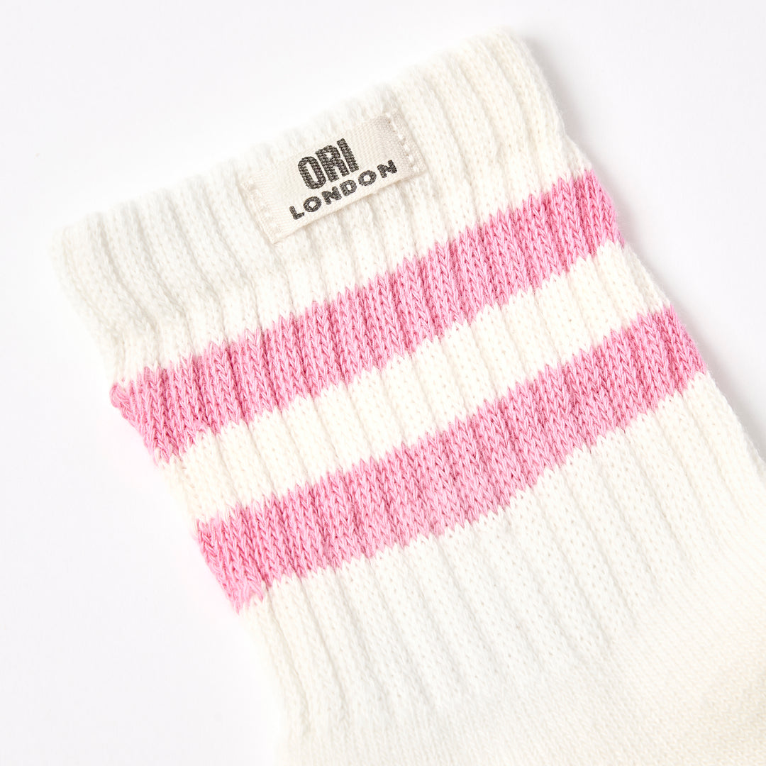 Windsor Stripe Crew Socks for Women in Pink Carnation