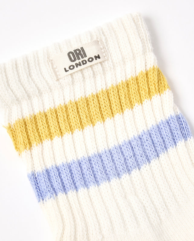 Windsor Stripe Crew Socks for Women in Summer Yellow/Thistle