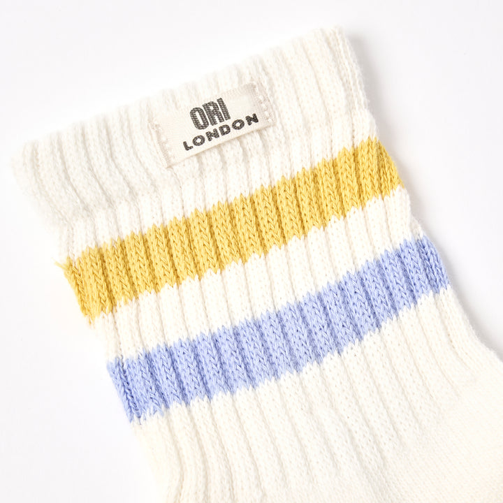 Windsor Stripe Crew Socks for Women in Summer Yellow/Thistle