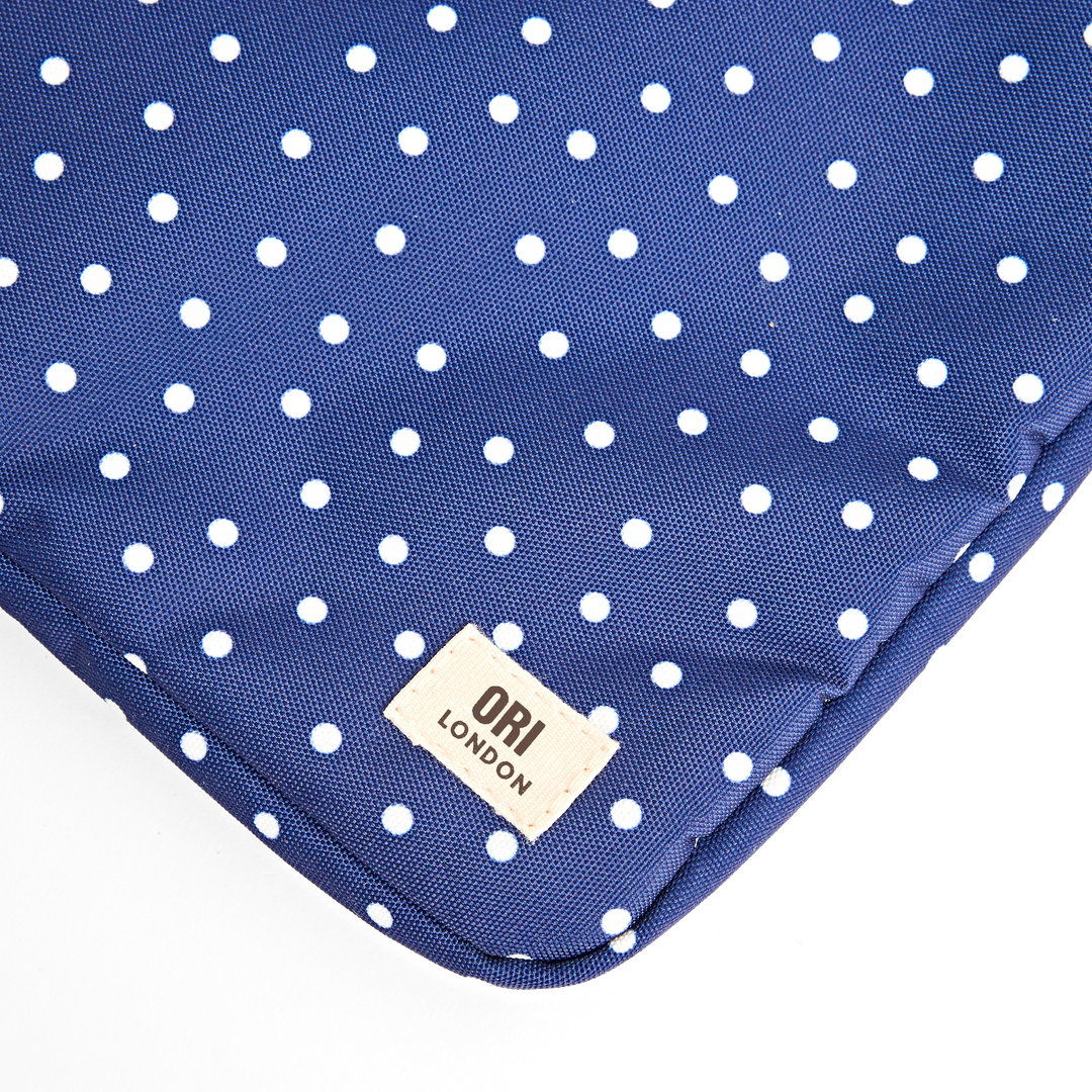 Brick Lane Laptop Sleeve in Navy Polka Dot
