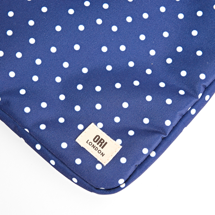 Brick Lane Laptop Sleeve in Navy Polka Dot