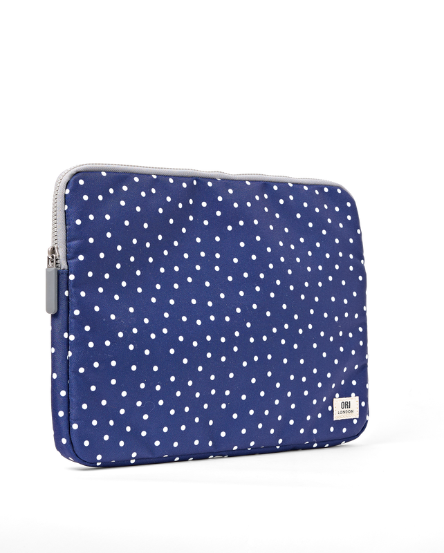 Brick Lane Laptop Sleeve in Navy Polka Dot