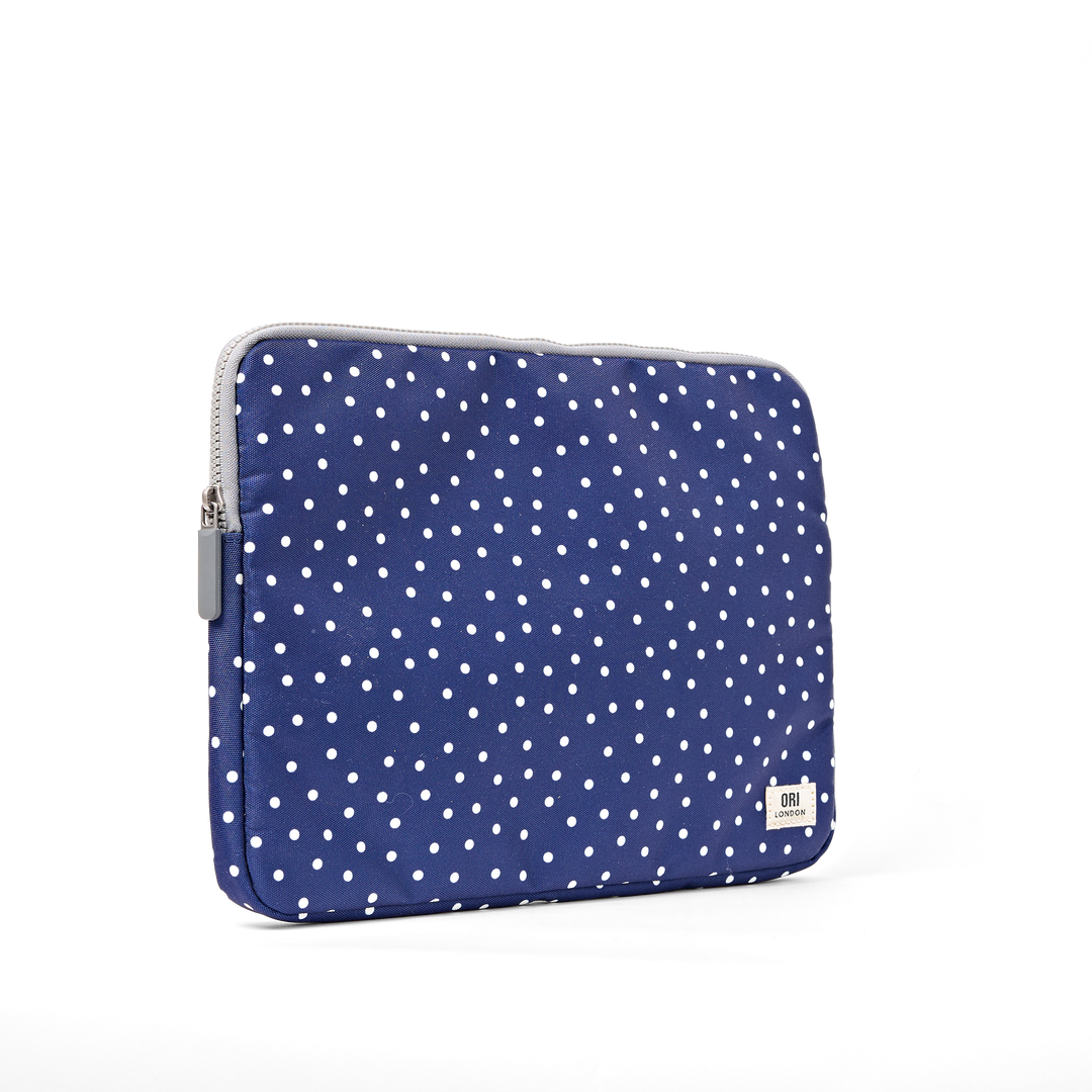Brick Lane Laptop Sleeve in Navy Polka Dot