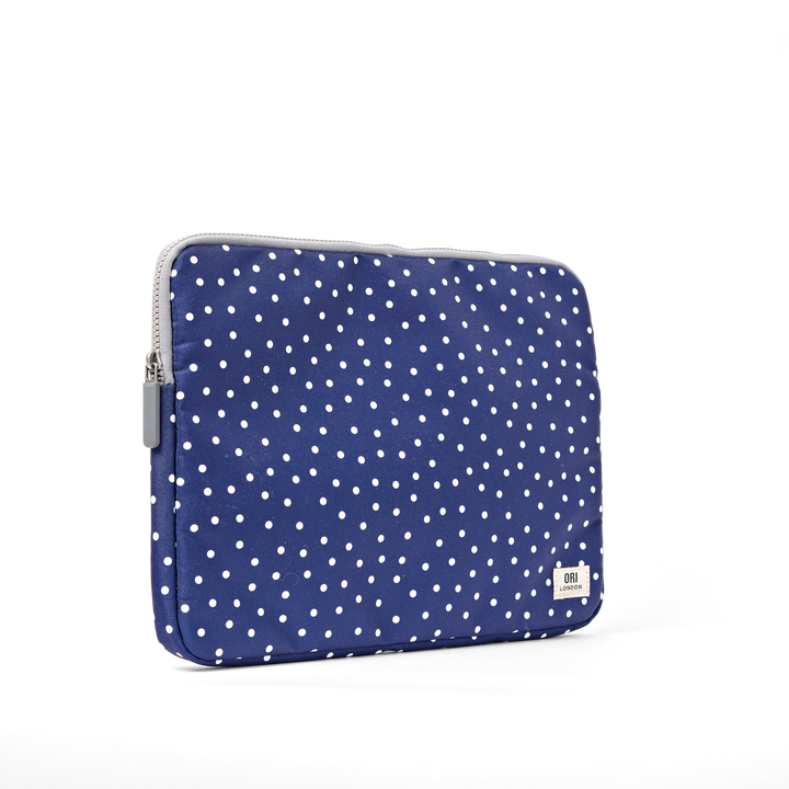 Brick Lane Laptop Sleeve in Navy Polka Dot