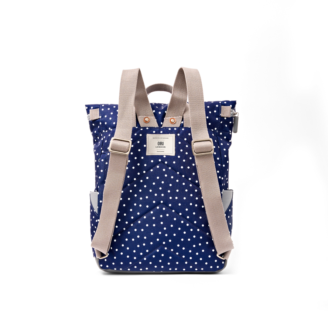 Canfield Roll Top Backpack in Navy Polka Dot