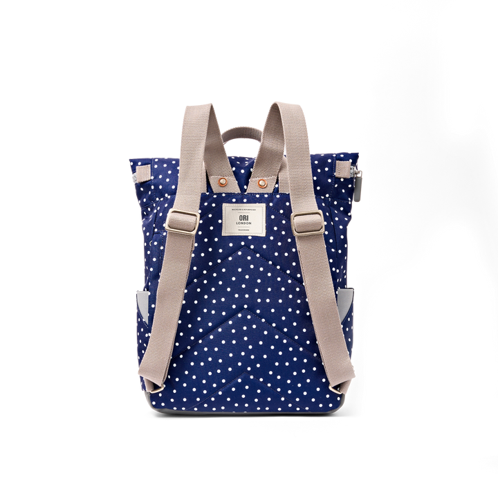 Canfield Roll Top Backpack in Navy Polka Dot