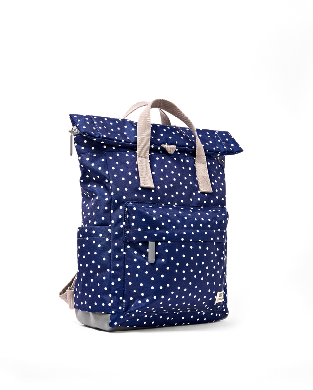 Canfield Roll Top Backpack in Navy Polka Dot