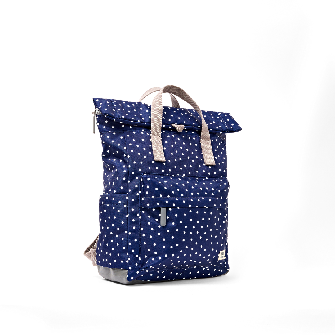 Canfield Roll Top Backpack in Navy Polka Dot