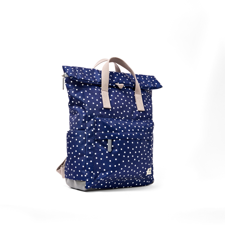 Canfield Roll Top Backpack in Navy Polka Dot