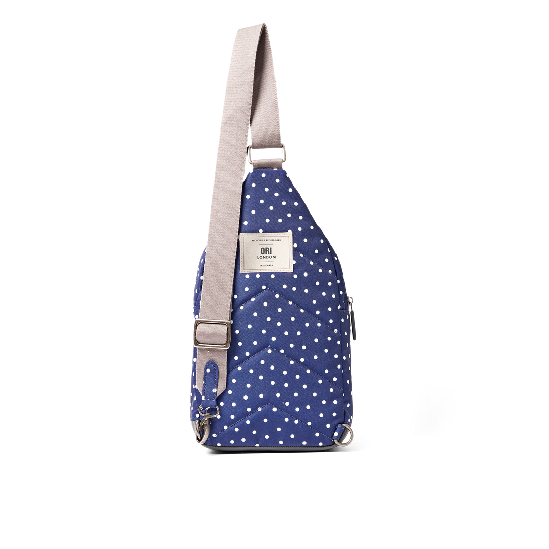 Willesden Sling Bag in Navy Polka Dot