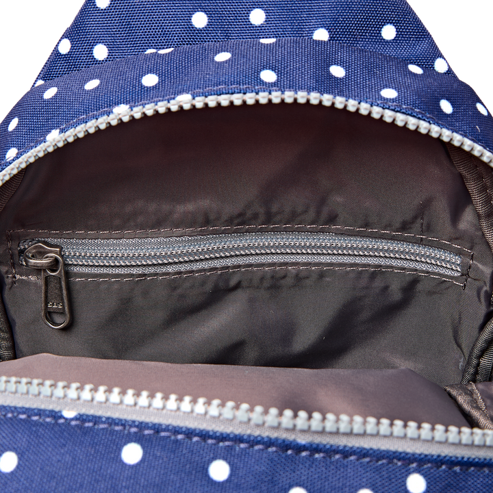 Willesden Sling Bag in Navy Polka Dot