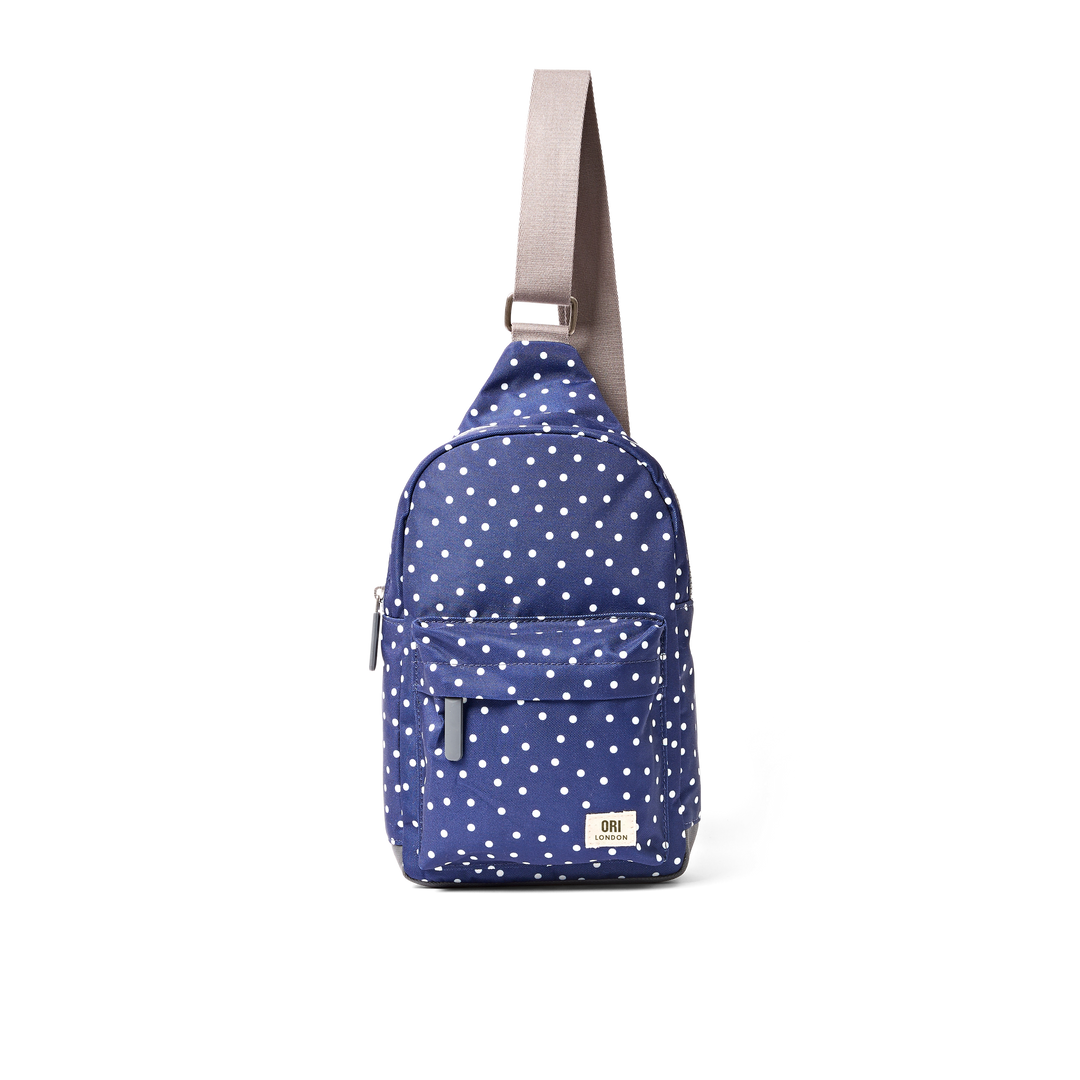 Willesden Sling Bag in Navy Polka Dot