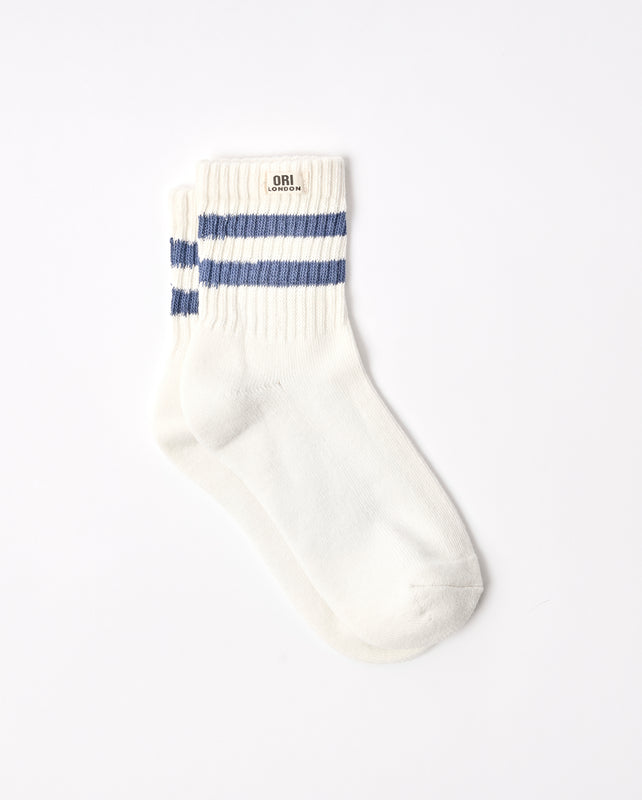 Windsor Stripe Crew Socks for Women in Coastal Blue