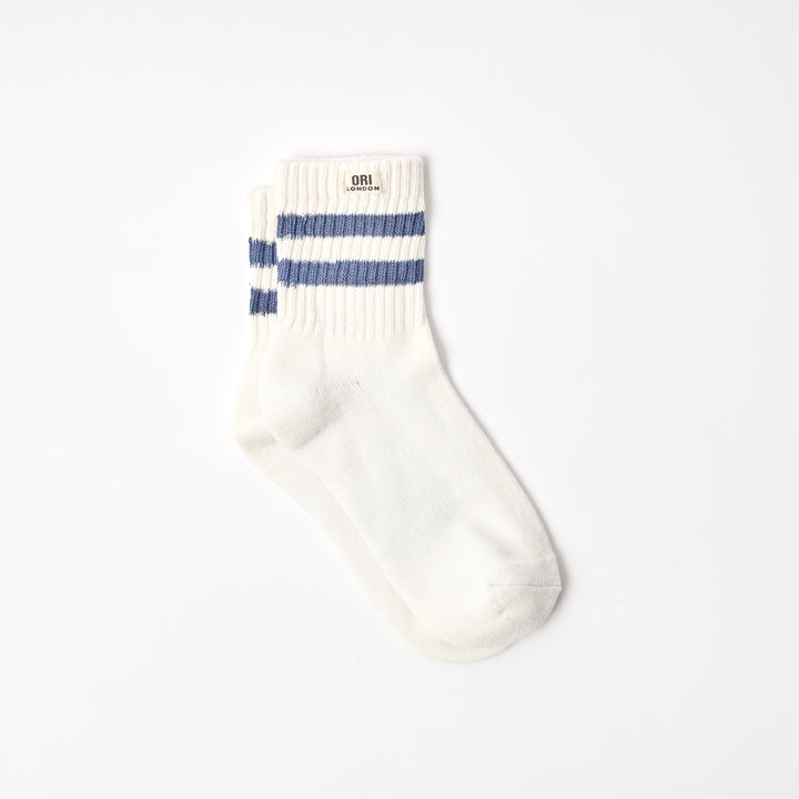 Windsor Stripe Crew Socks for Women in Coastal Blue
