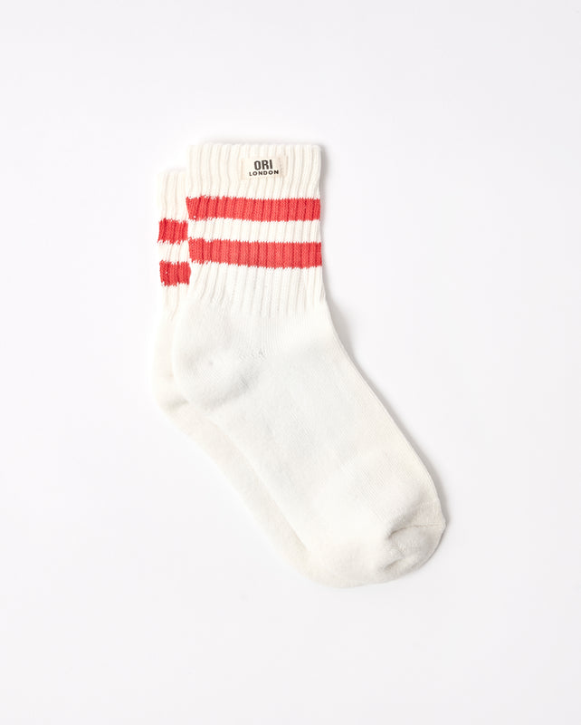 Windsor Stripe Crew Socks for Women in Cranberry