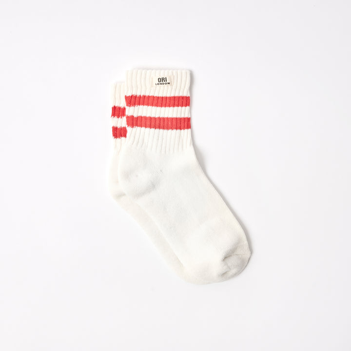 Windsor Stripe Crew Socks for Women in Cranberry