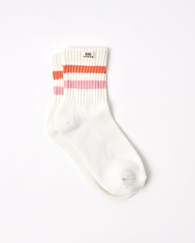Windsor Stripe Crew Socks for Women in Mandarin/Pink