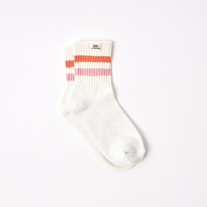 Windsor Stripe Crew Socks for Women in Mandarin/Pink