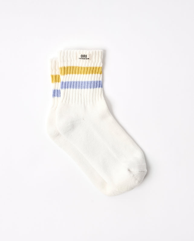 Windsor Stripe Crew Socks for Women in Summer Yellow/Thistle