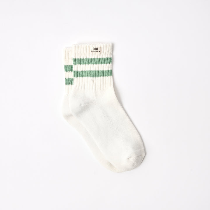 Windsor Stripe Crew Socks for Women in Matcha