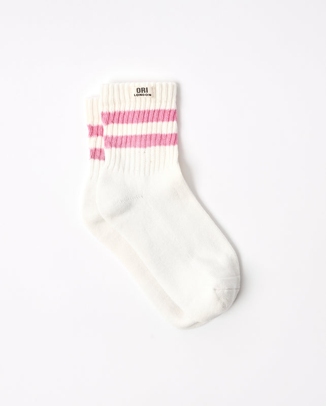 Windsor Stripe Crew Socks for Women in Pink Carnation