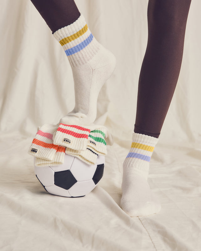 Windsor Stripe Crew Socks for Women in Summer Yellow/Thistle