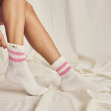 Windsor Stripe Crew Socks for Women in Pink Carnation